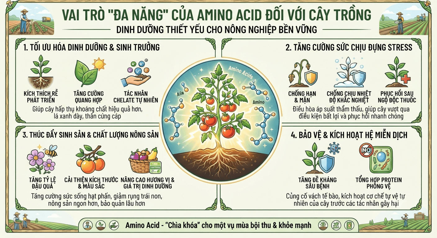 Axit Amino Acid Là Gì? "Viên Gạch Xây Dựng" Sự Sống Và Giải Pháp Phục Hồi Cây Trồng