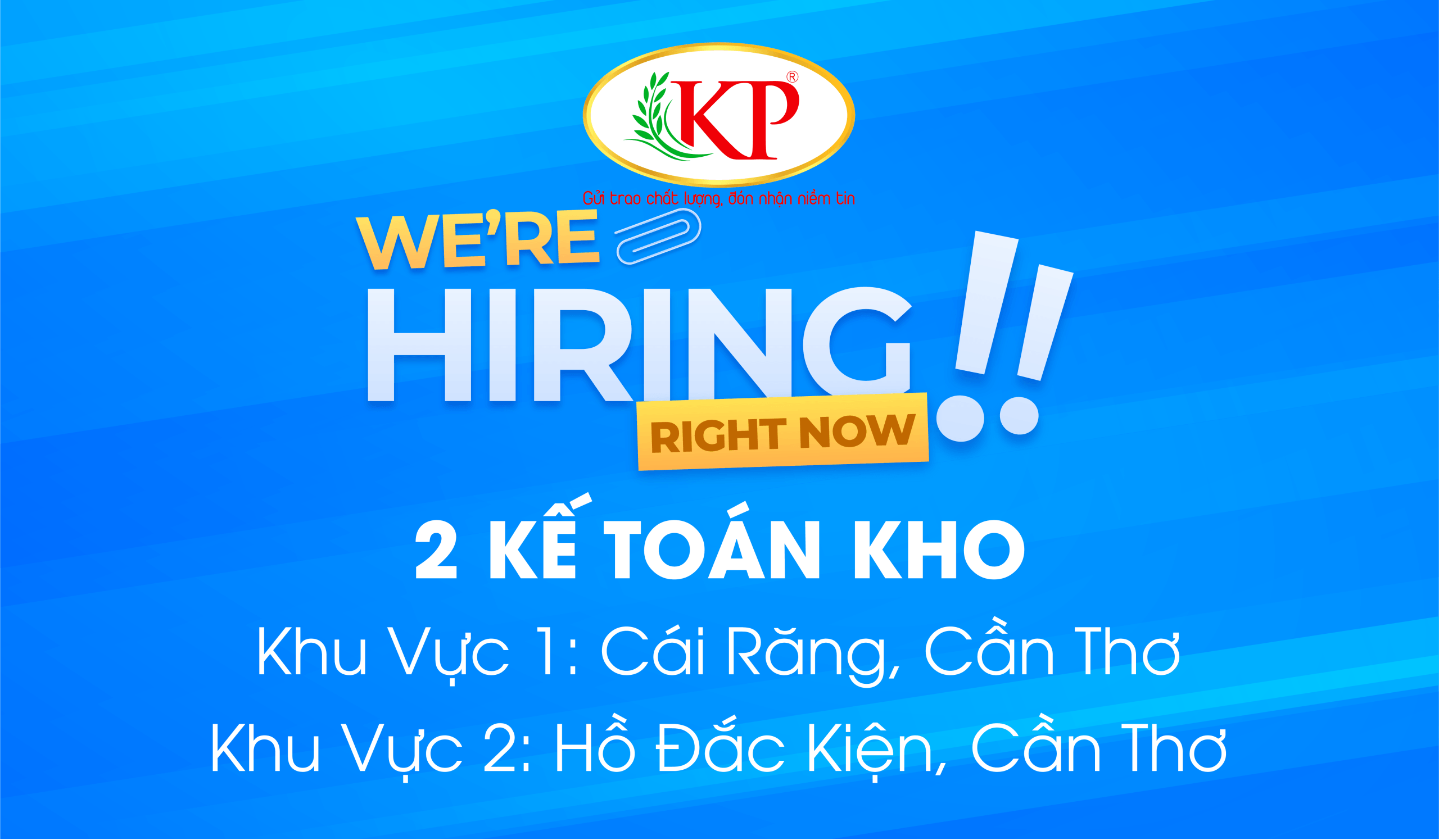 Tuyển Dụng Tháng 2: 2 Nam Kế Toán Kho (Cần Thơ và Sóc Trăng)